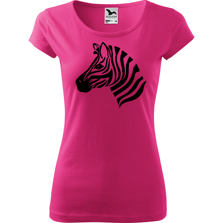 Ručně malované dámské bavlněné tričko - Zebra Barva trička: RŮŽOVÁ, Velikost trička: S, Barva motivu: ČERNÁ
