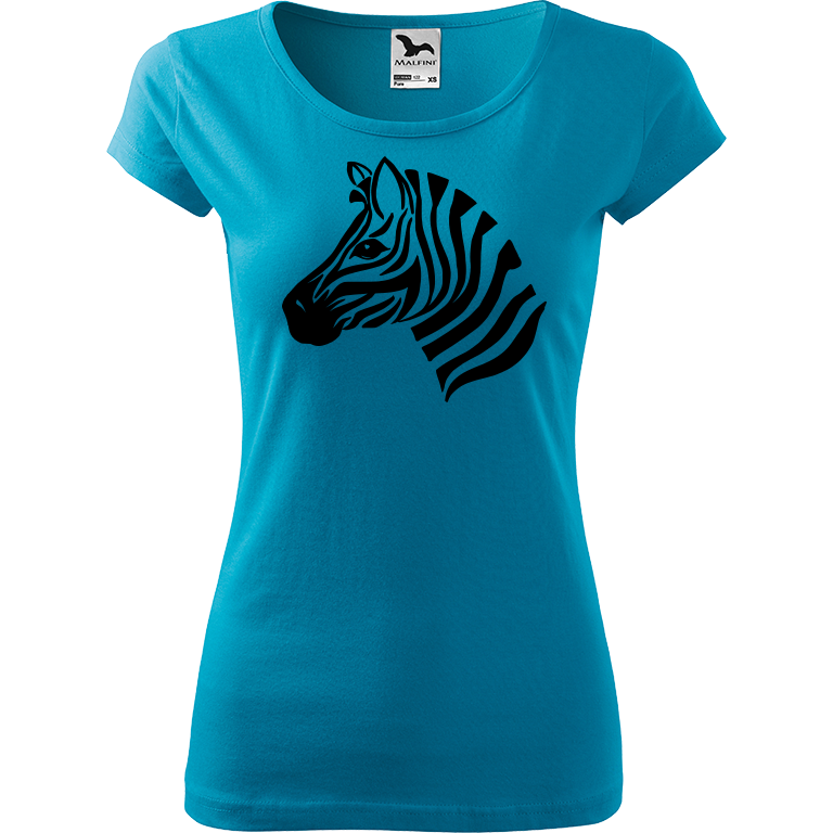 Ručně malované dámské bavlněné tričko - Zebra Barva trička: TYRKYSOVÁ, Velikost trička: M, Barva motivu: ČERNÁ