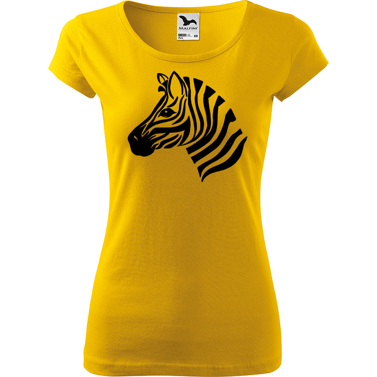 Ručně malované dámské bavlněné tričko - Zebra Barva trička: ŽLUTÁ, Velikost trička: L, Barva motivu: ČERNÁ
