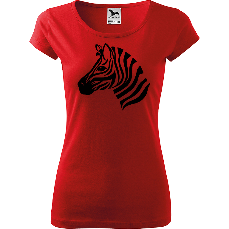 Ručně malované dámské bavlněné tričko - Zebra Barva trička: ČERVENÁ, Velikost trička: XXL, Barva motivu: ČERNÁ