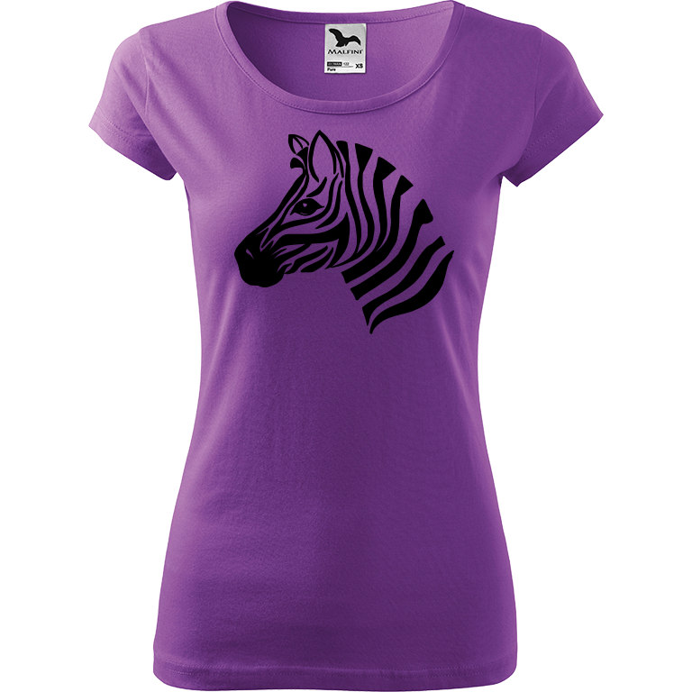 Ručně malované dámské bavlněné tričko - Zebra Barva trička: FIALOVÁ, Velikost trička: XXL, Barva motivu: ČERNÁ