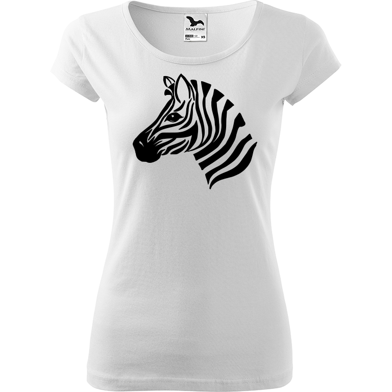Ručně malované dámské bavlněné tričko - Zebra Barva trička: BÍLÁ, Velikost trička: XS, Barva motivu: ČERNÁ