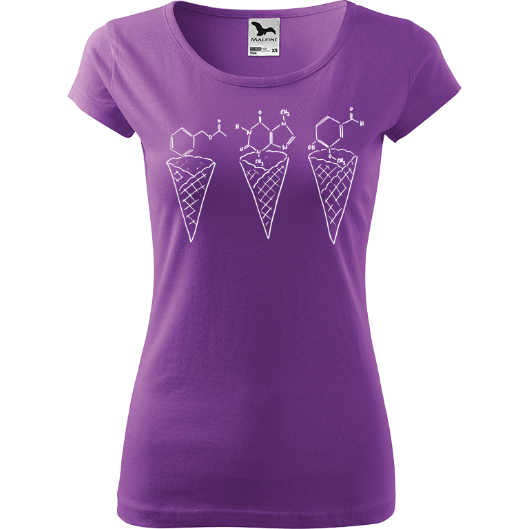 Ručně malované dámské bavlněné tričko - Zmrzliny - Jahoda, čokoláda a vanilka Barva trička: FIALOVÁ, Velikost trička: XL, Barva motivu: BÍLÁ