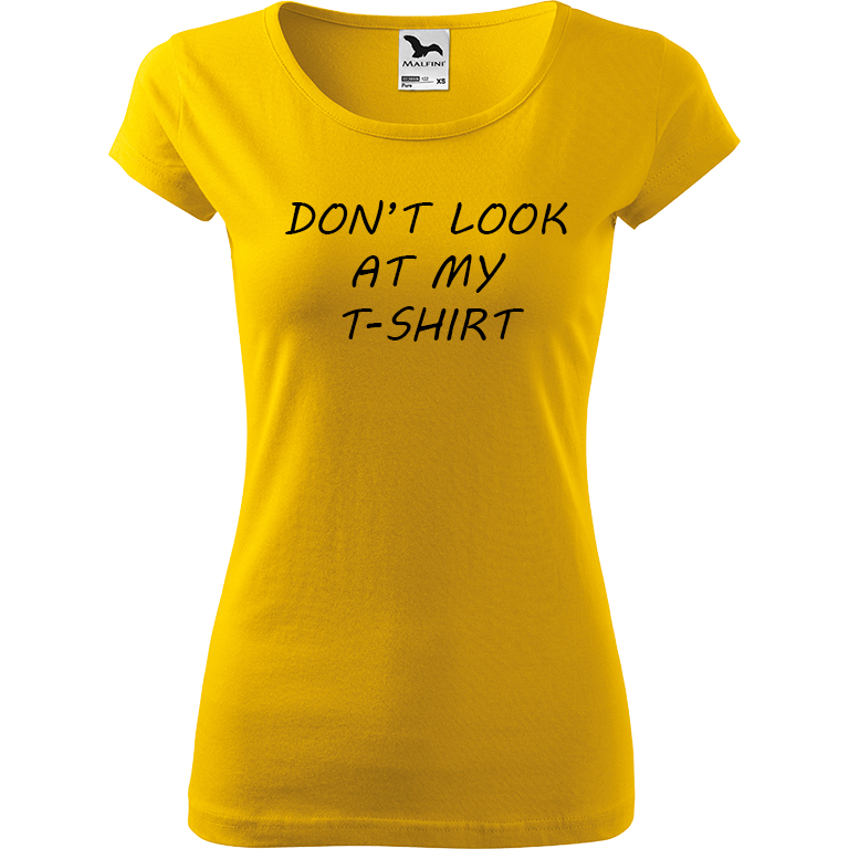 Ručně malované dámské bavlněné tričko - Don't Look At My T-shirt Barva trička: ŽLUTÁ, Velikost trička: L, Barva motivu: ČERNÁ