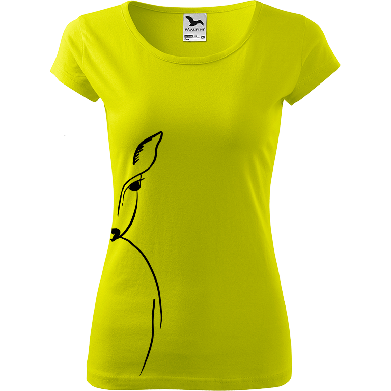 Ručně malované dámské bavlněné tričko - Srnka - Na boku Barva trička: LIMETKOVÁ, Velikost trička: L, Barva motivu: ČERNÁ