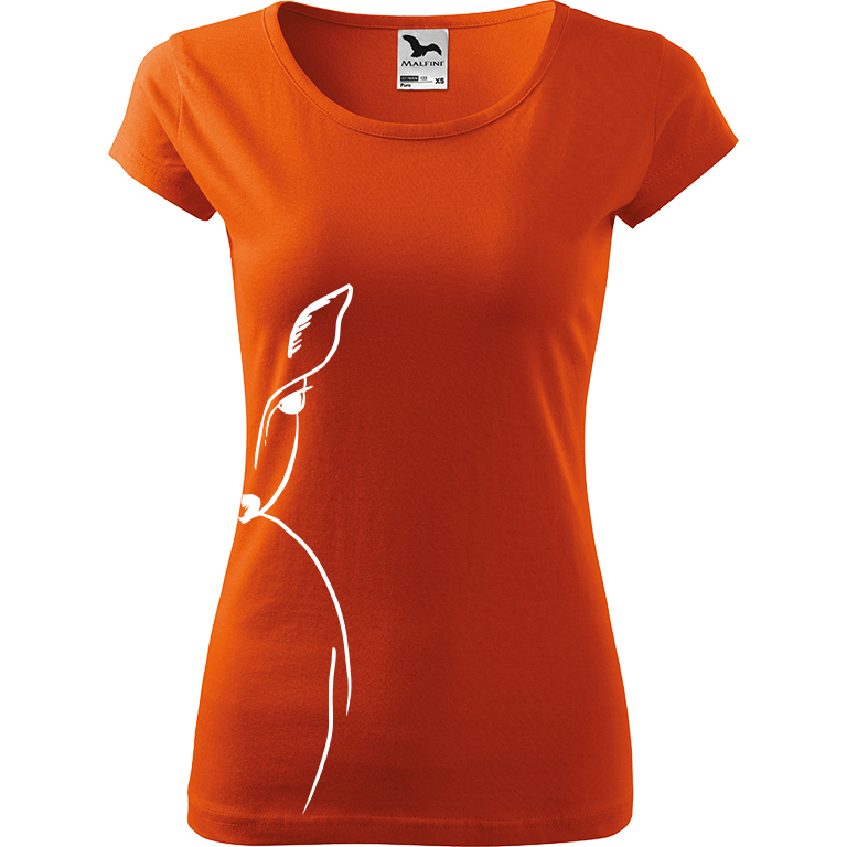 Ručně malované dámské bavlněné tričko - Srnka - Na boku Barva trička: ORANŽOVÁ, Velikost trička: S, Barva motivu: BÍLÁ