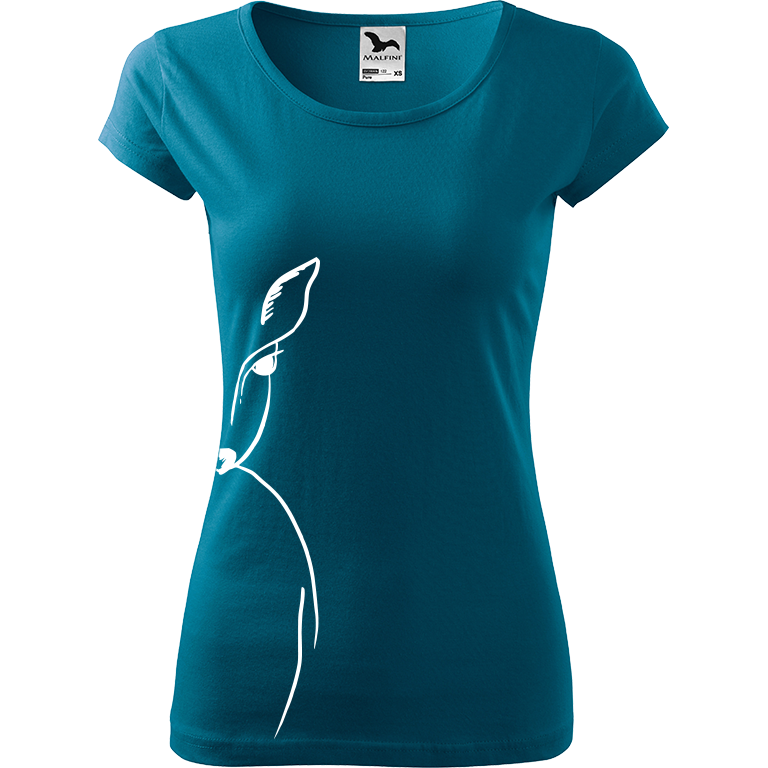 Ručně malované dámské bavlněné tričko - Srnka - Na boku Barva trička: PETROLEJOVÁ, Velikost trička: XL, Barva motivu: BÍLÁ