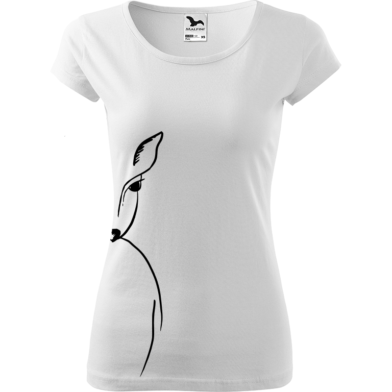 Ručně malované dámské bavlněné tričko - Srnka - Na boku Barva trička: BÍLÁ, Velikost trička: M, Barva motivu: ČERNÁ