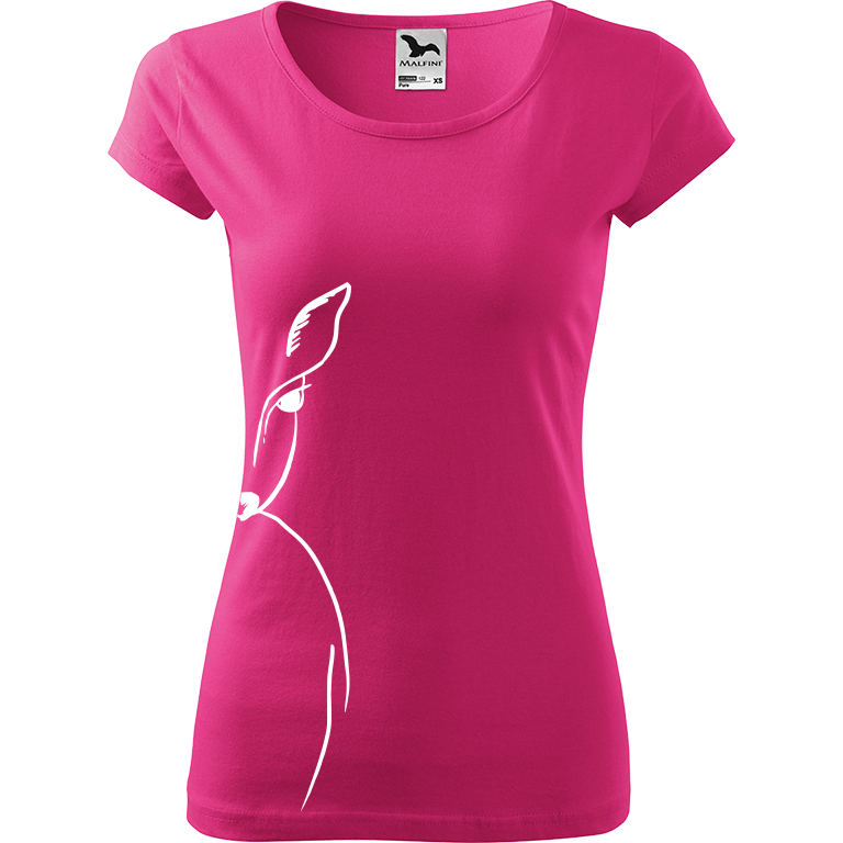 Ručně malované dámské bavlněné tričko - Srnka - Na boku Barva trička: RŮŽOVÁ, Velikost trička: XL, Barva motivu: BÍLÁ