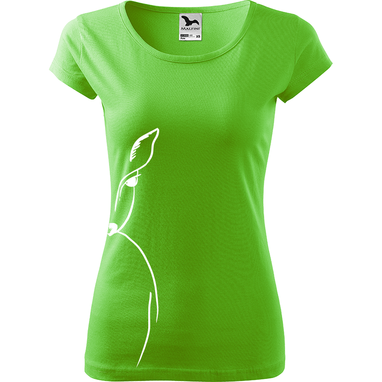Ručně malované dámské bavlněné tričko - Srnka - Na boku Barva trička: SVĚTLE ZELENÁ, Velikost trička: XL, Barva motivu: BÍLÁ