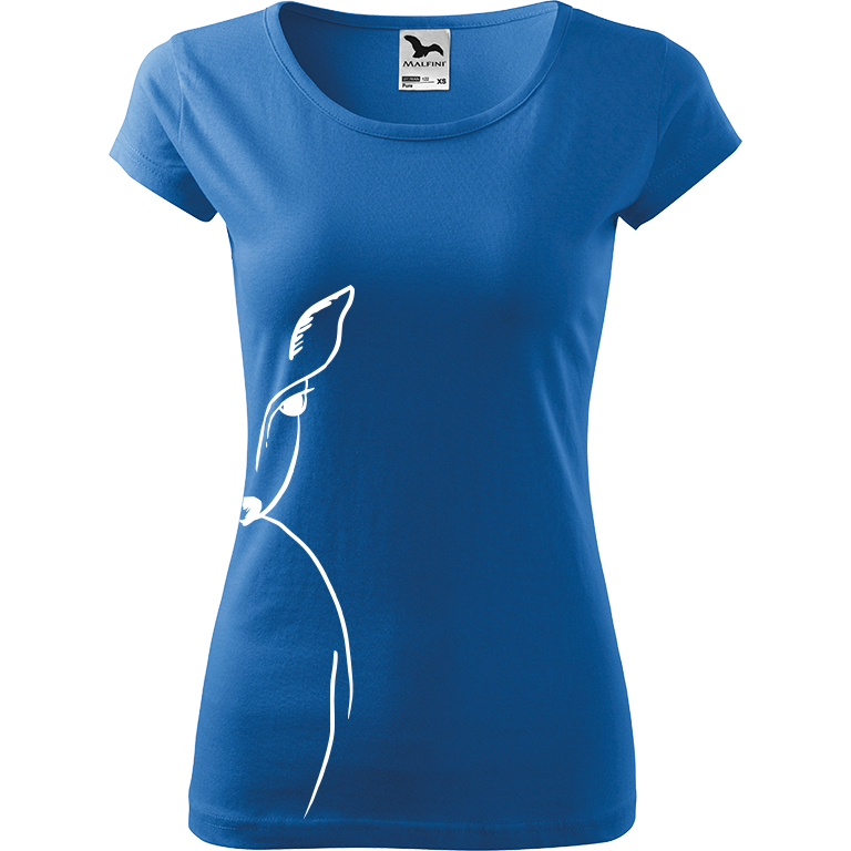 Ručně malované dámské bavlněné tričko - Srnka - Na boku Barva trička: AZUROVÁ, Velikost trička: XL, Barva motivu: BÍLÁ