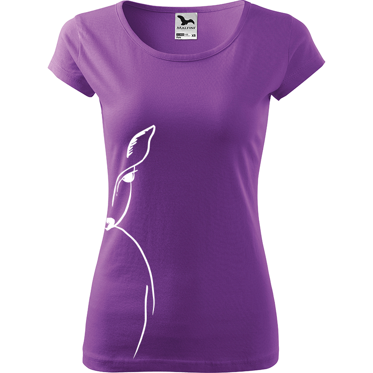 Ručně malované dámské bavlněné tričko - Srnka - Na boku Barva trička: FIALOVÁ, Velikost trička: XL, Barva motivu: BÍLÁ