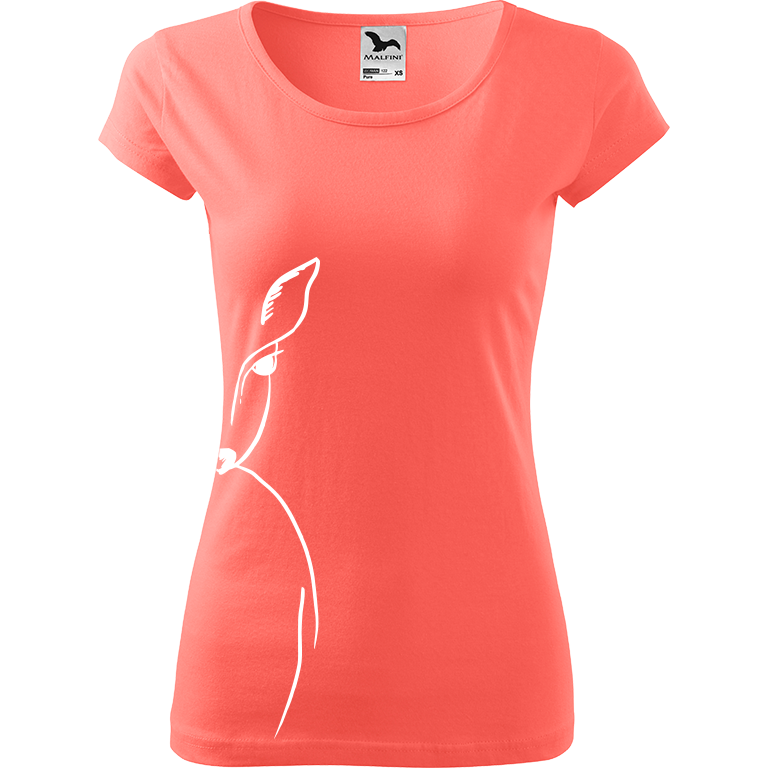 Ručně malované dámské bavlněné tričko - Srnka - Na boku Barva trička: KORÁLOVÁ, Velikost trička: M, Barva motivu: BÍLÁ