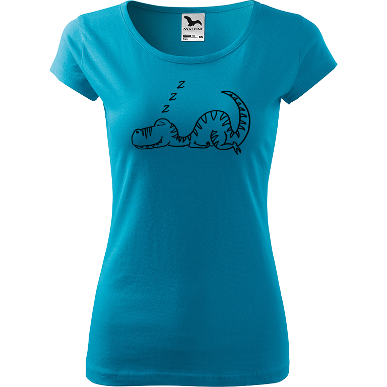 Ručně malované dámské bavlněné tričko - Dinosaur spící Barva trička: TYRKYSOVÁ, Velikost trička: XXL, Barva motivu: ČERNÁ