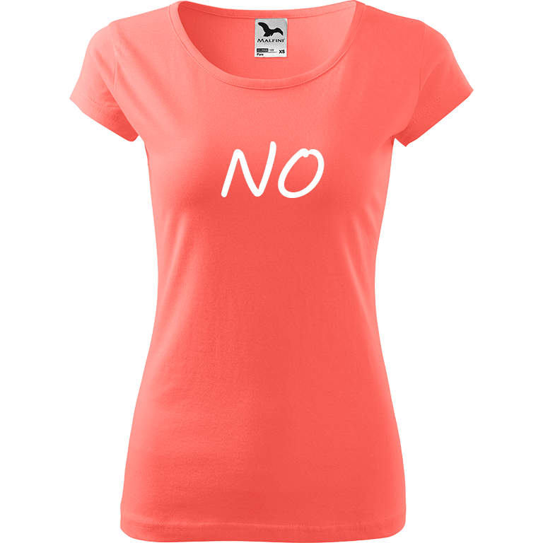 Ručně malované dámské bavlněné tričko - NO Barva trička: KORÁLOVÁ, Velikost trička: S, Barva motivu: BÍLÁ
