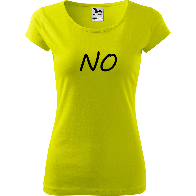 Ručně malované dámské bavlněné tričko - NO Barva trička: LIMETKOVÁ, Velikost trička: M, Barva motivu: ČERNÁ