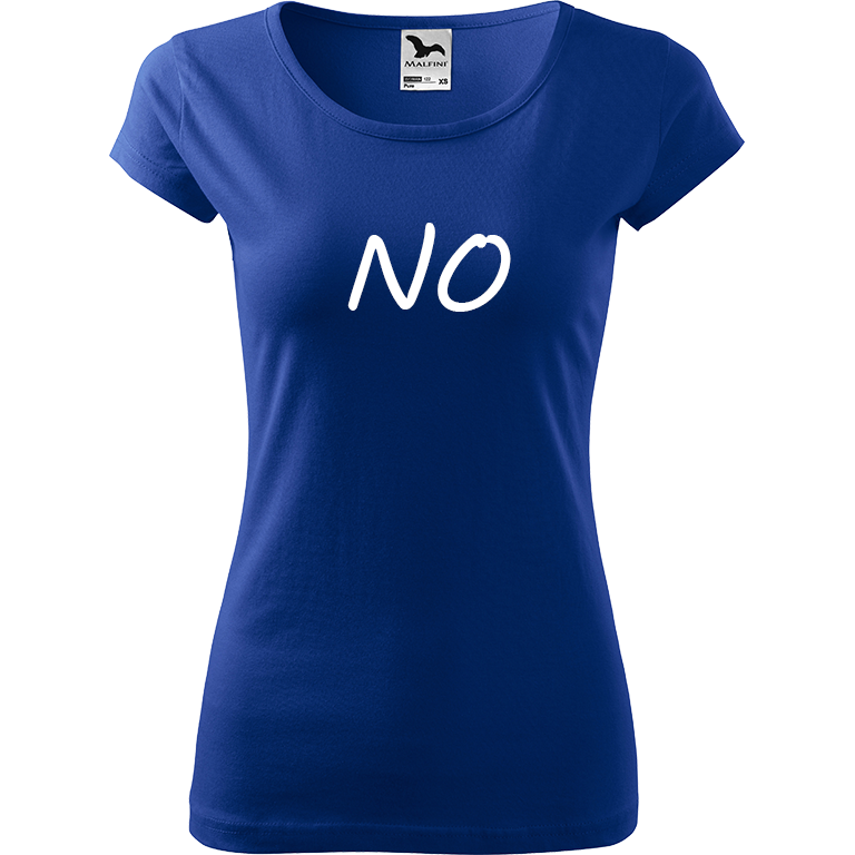 Ručně malované dámské bavlněné tričko - NO Barva trička: MODRÁ, Velikost trička: S, Barva motivu: BÍLÁ
