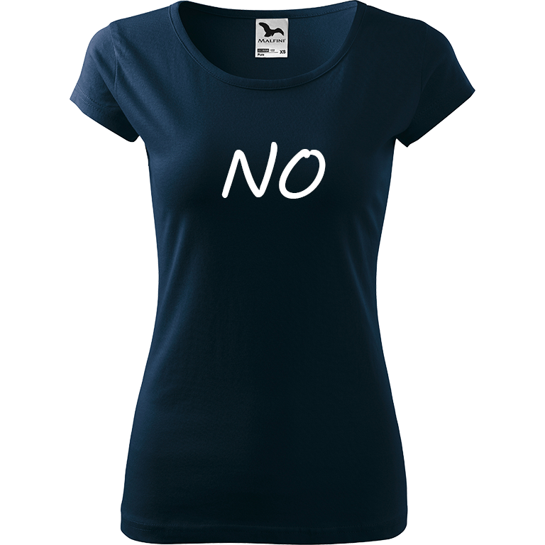 Ručně malované dámské bavlněné tričko - NO Barva trička: NÁMOŘNICKÁ MODRÁ, Velikost trička: XL, Barva motivu: BÍLÁ