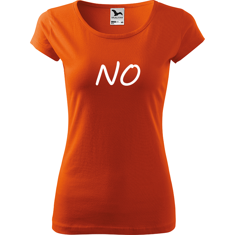 Ručně malované dámské bavlněné tričko - NO Barva trička: ORANŽOVÁ, Velikost trička: S, Barva motivu: BÍLÁ