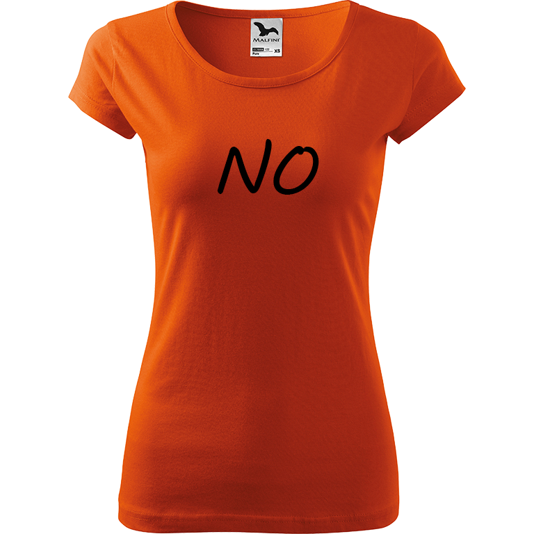 Ručně malované dámské bavlněné tričko - NO Barva trička: ORANŽOVÁ, Velikost trička: S, Barva motivu: ČERNÁ
