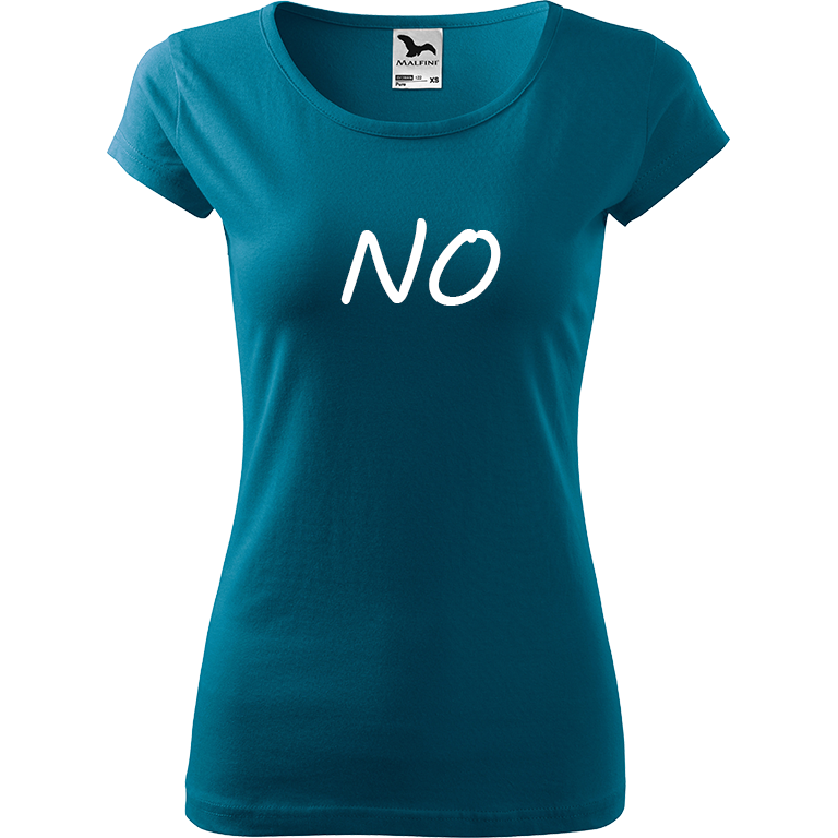 Ručně malované dámské bavlněné tričko - NO Barva trička: PETROLEJOVÁ, Velikost trička: M, Barva motivu: BÍLÁ