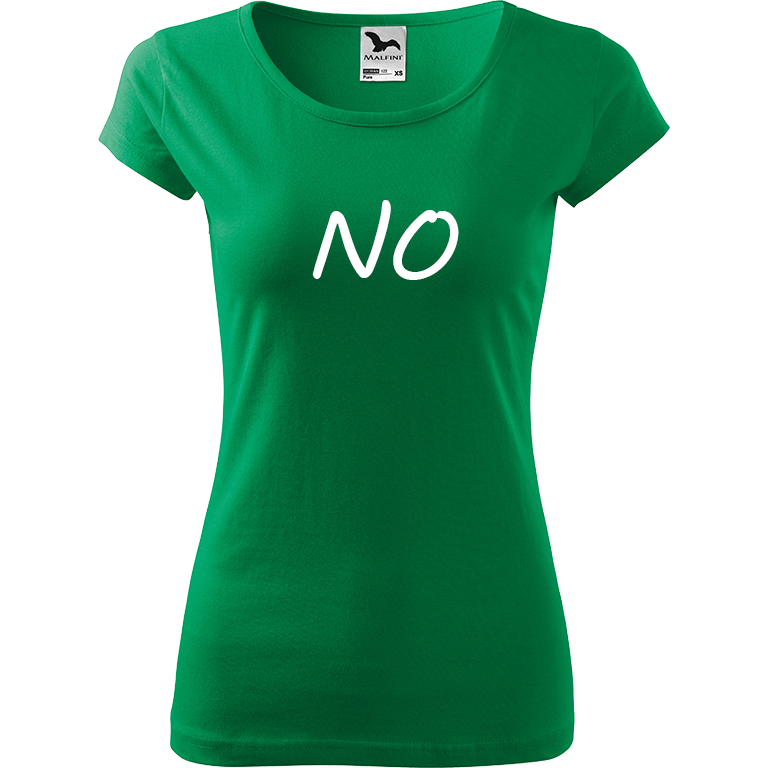 Ručně malované dámské bavlněné tričko - NO Barva trička: STŘEDNĚ ZELENÁ, Velikost trička: XS, Barva motivu: BÍLÁ