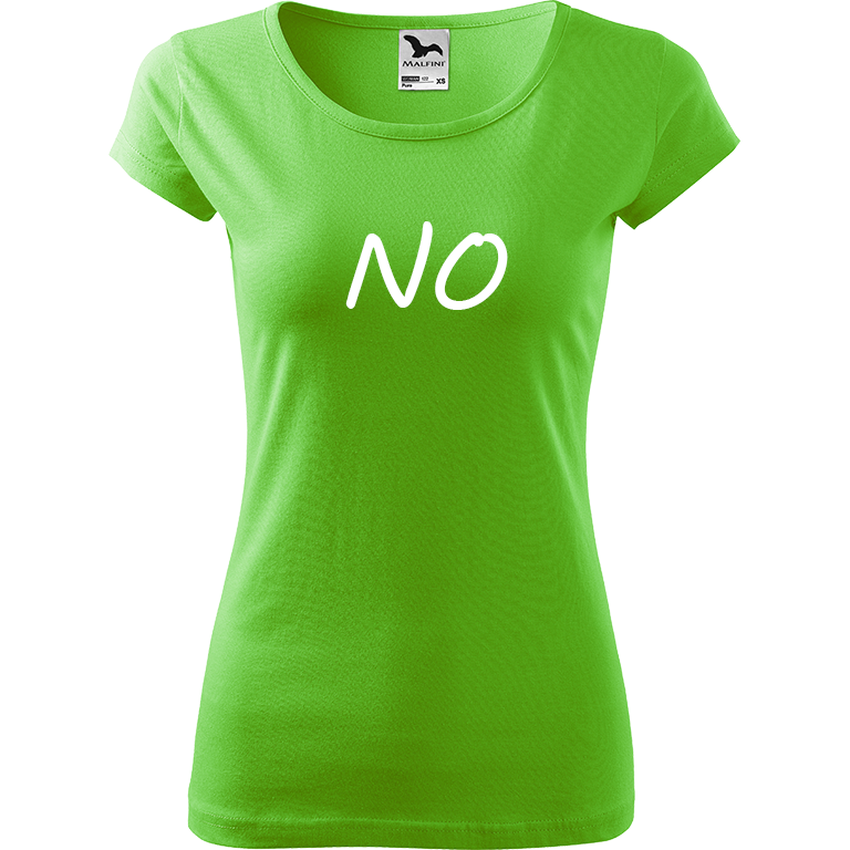 Ručně malované dámské bavlněné tričko - NO Barva trička: SVĚTLE ZELENÁ, Velikost trička: L, Barva motivu: BÍLÁ