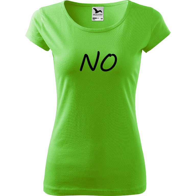 Ručně malované dámské bavlněné tričko - NO Barva trička: SVĚTLE ZELENÁ, Velikost trička: XS, Barva motivu: ČERNÁ