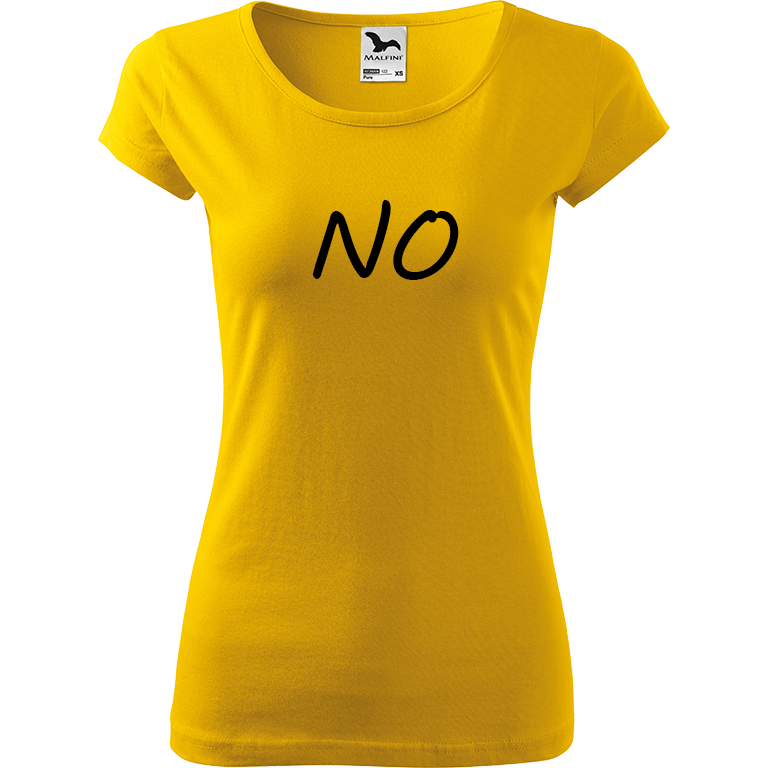 Ručně malované dámské bavlněné tričko - NO Barva trička: ŽLUTÁ, Velikost trička: L, Barva motivu: ČERNÁ