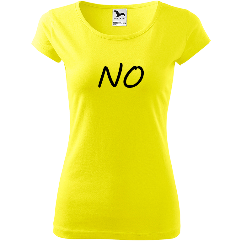 Ručně malované dámské bavlněné tričko - NO Barva trička: CITRONOVÁ, Velikost trička: XS, Barva motivu: ČERNÁ