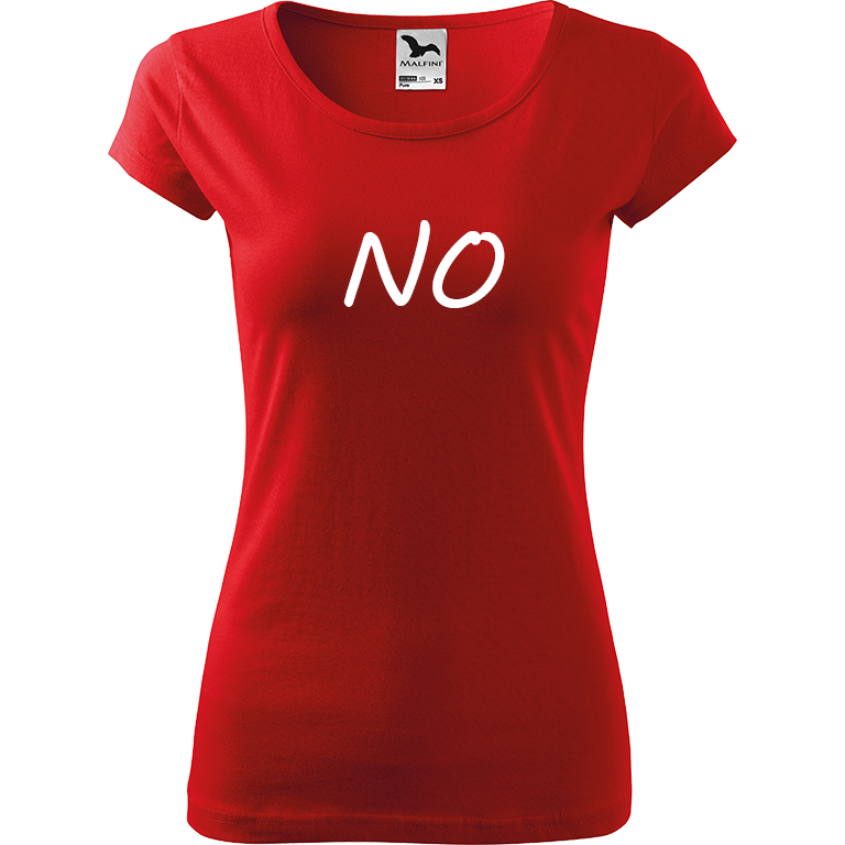 Ručně malované dámské bavlněné tričko - NO Barva trička: ČERVENÁ, Velikost trička: XL, Barva motivu: BÍLÁ