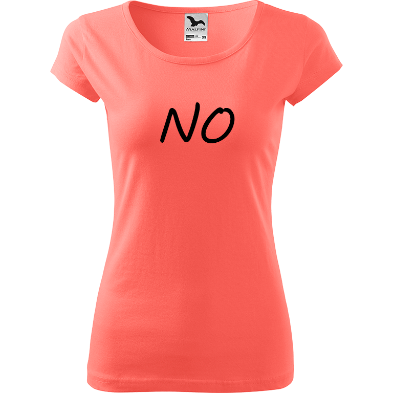 Ručně malované dámské bavlněné tričko - NO Barva trička: KORÁLOVÁ, Velikost trička: XL, Barva motivu: ČERNÁ