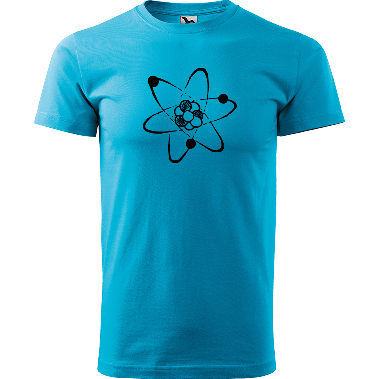 Ručně malované pánské bavlněné tričko - Atom Barva trička: TYRKYSOVÁ, Velikost trička: XXL, Barva motivu: ČERNÁ