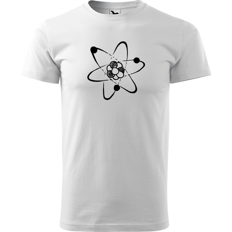 Ručně malované pánské bavlněné tričko - Atom Barva trička: BÍLÁ, Velikost trička: M, Barva motivu: ČERNÁ