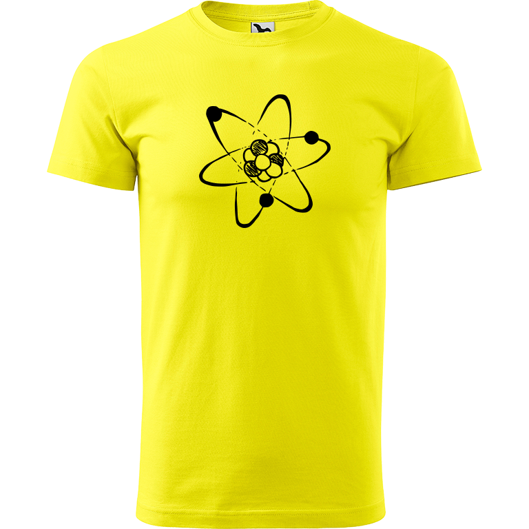 Ručně malované pánské bavlněné tričko - Atom Barva trička: CITRONOVÁ, Velikost trička: XL, Barva motivu: ČERNÁ