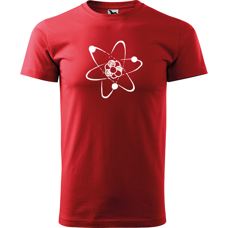 Ručně malované pánské bavlněné tričko - Atom Barva trička: ČERVENÁ, Velikost trička: XS, Barva motivu: BÍLÁ