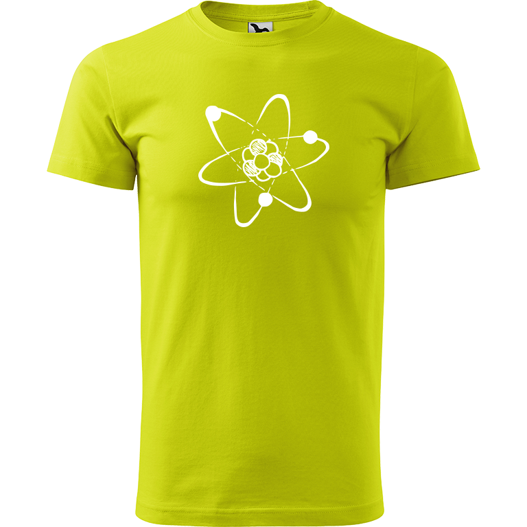Ručně malované pánské bavlněné tričko - Atom Barva trička: LIMETKOVÁ, Velikost trička: XXL, Barva motivu: BÍLÁ