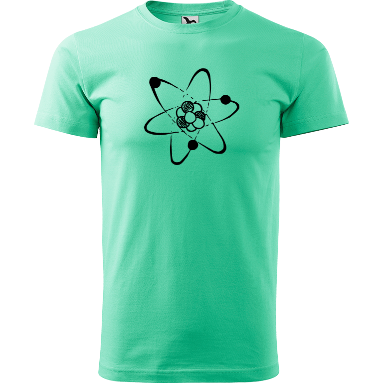 Ručně malované pánské bavlněné tričko - Atom Barva trička: MÁTOVÁ, Velikost trička: XL, Barva motivu: ČERNÁ