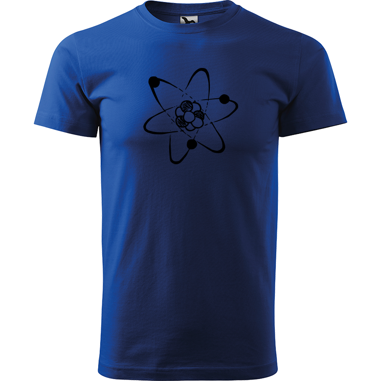 Ručně malované pánské bavlněné tričko - Atom Barva trička: MODRÁ, Velikost trička: XL, Barva motivu: ČERNÁ