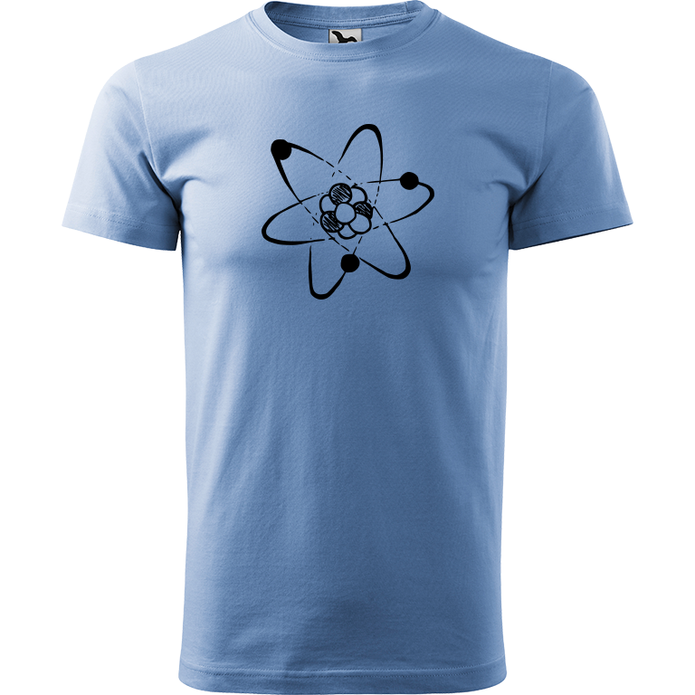 Ručně malované pánské bavlněné tričko - Atom Barva trička: NEBESKY MODRÁ, Velikost trička: S, Barva motivu: ČERNÁ
