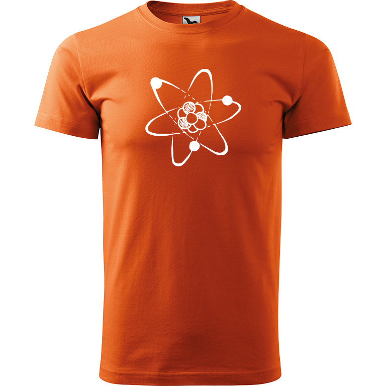 Ručně malované pánské bavlněné tričko - Atom Barva trička: ORANŽOVÁ, Velikost trička: S, Barva motivu: BÍLÁ