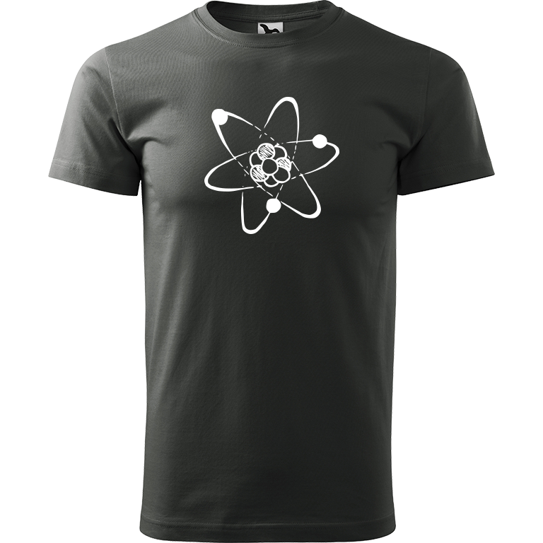 Ručně malované pánské bavlněné tričko - Atom Barva trička: TMAVÁ BŘIDLICE, Velikost trička: S, Barva motivu: BÍLÁ