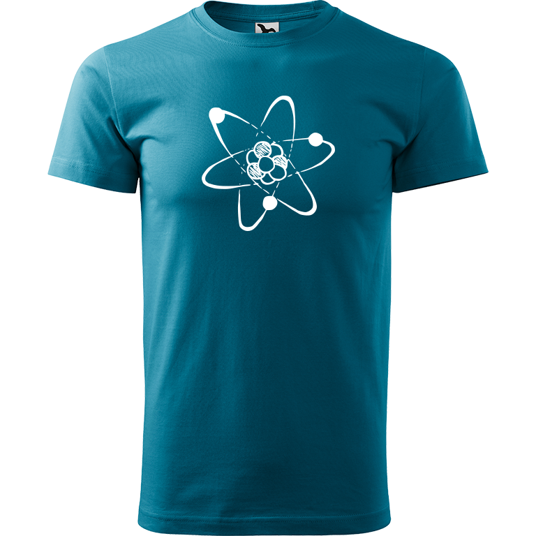 Ručně malované pánské bavlněné tričko - Atom Barva trička: TMAVĚ TYRKYSOVÁ, Velikost trička: XXL, Barva motivu: BÍLÁ