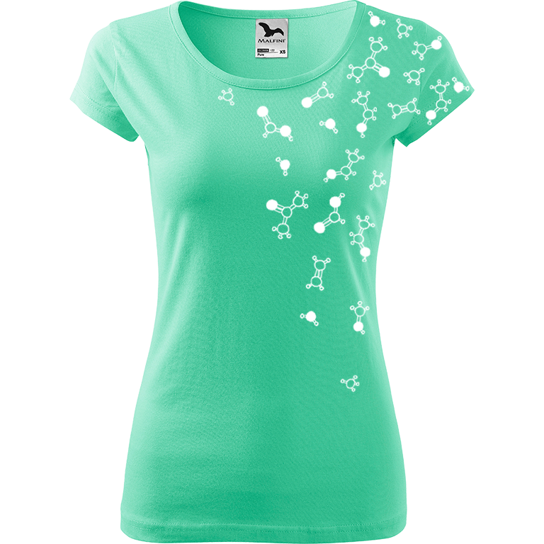 Ručně malované dámské bavlněné tričko - Molekuly Barva trička: MÁTOVÁ, Velikost trička: S, Barva motivu: BÍLÁ