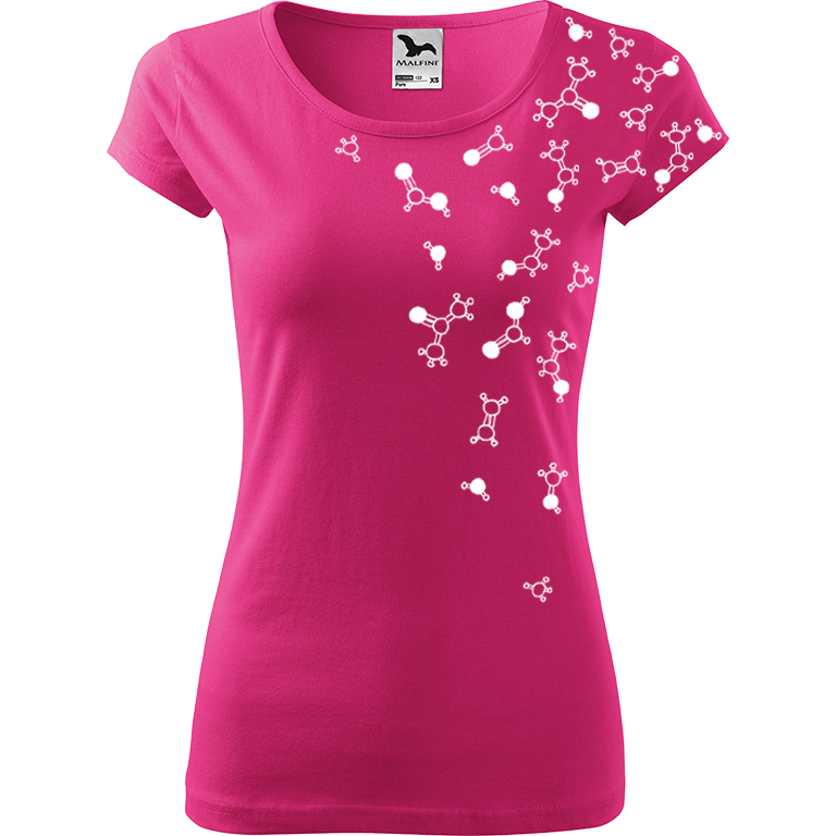Ručně malované dámské bavlněné tričko - Molekuly Barva trička: RŮŽOVÁ, Velikost trička: XL, Barva motivu: BÍLÁ
