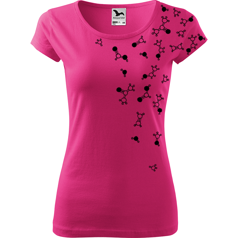 Ručně malované dámské bavlněné tričko - Molekuly Barva trička: RŮŽOVÁ, Velikost trička: XL, Barva motivu: ČERNÁ