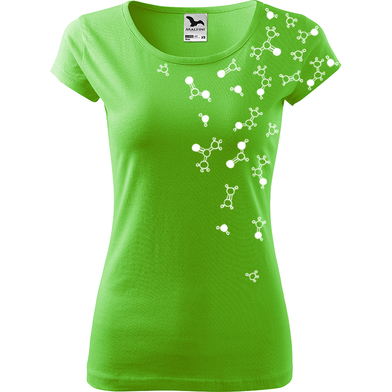 Ručně malované dámské bavlněné tričko - Molekuly Barva trička: SVĚTLE ZELENÁ, Velikost trička: L, Barva motivu: BÍLÁ