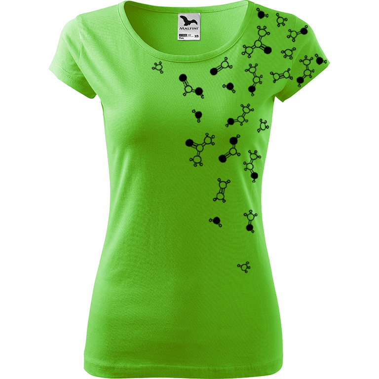 Ručně malované dámské bavlněné tričko - Molekuly Barva trička: SVĚTLE ZELENÁ, Velikost trička: XS, Barva motivu: ČERNÁ