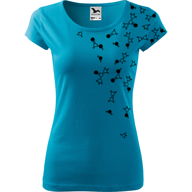 Ručně malované dámské bavlněné tričko - Molekuly Barva trička: TYRKYSOVÁ, Velikost trička: XXL, Barva motivu: ČERNÁ