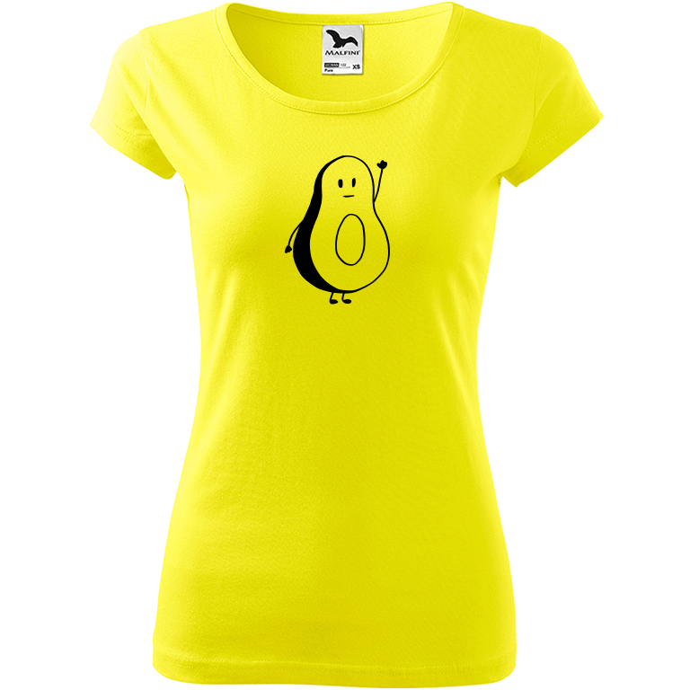 Ručně malované dámské bavlněné tričko - Pan Avokádo Barva trička: CITRONOVÁ, Velikost trička: XS, Barva motivu: ČERNÁ